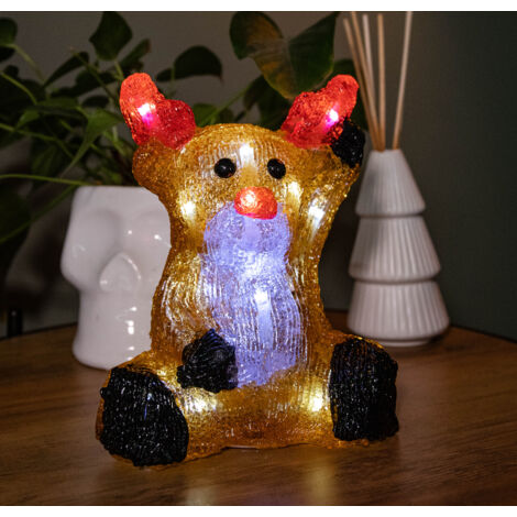 20cm Battery Operated LED Acrylic Sitting Reindeer Christmas Decoration in Cool White