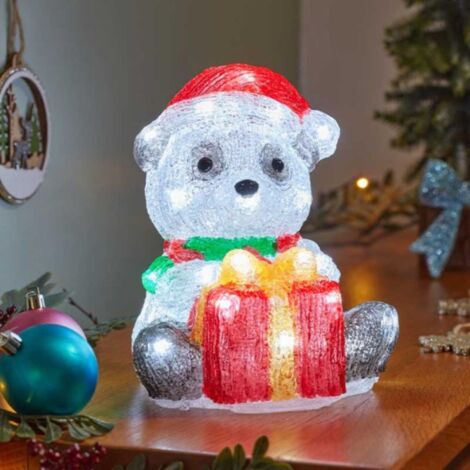20cm Battery Operated Light up Christmas Ice Panda with 30 Cool White LEDs