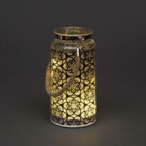 20cm Christmas Decorated Jar Table Flowers Design Black Lantern