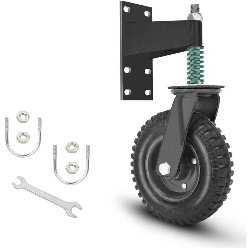 20cm Gate Wheel for Metal Gates, 272kg Capacity, 360° Rotating Spring, Shock Absorbing, Heavy Duty Casters, Installation Tool Included, Black