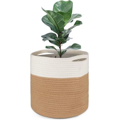 20cm Pot de Fleurs de avec Doublure, Panier de Rangement tissé en Coton Cache Pot Plante Interieur pour Plantes d'intérieur, Pot de Fleurs et décoration de la Maison