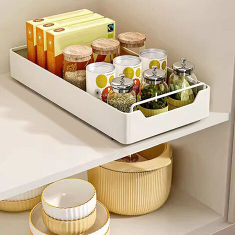 20cm Pull Out Cabinet organisateur fixé avec Guide d’amortissement coulissant silencieux tablettes de garde-manger, résistant coulissant tiroir garde-manger étagère pour la cuisine