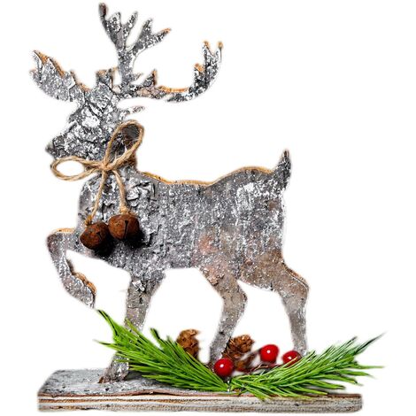 20cm Reindeer Shape Birch Bark Wooden Christmas Table Top Decoration