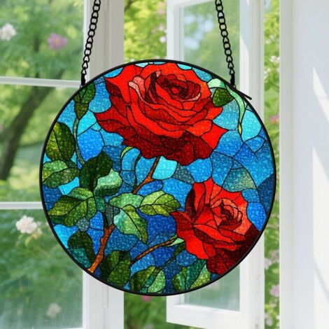 20cm Suspension en Vitrail Élégant, Attrape-Soleil Artistique pour Fenêtre Jardin, Cadeau Couple, Famille, Meilleur Ami, Amie