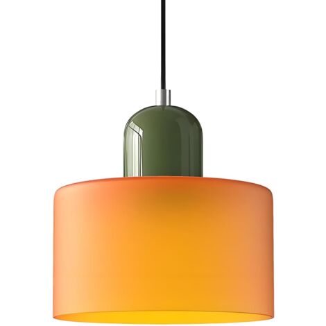 20cm Suspension Scandinave Moderne en Verre, Lampe Suspendue E27, Hauteur Réglable 200 cm, Métal & Verre, Luminaire Design pour Cuisine, Salle à Manger, Salon, Café, Bar (Orange)