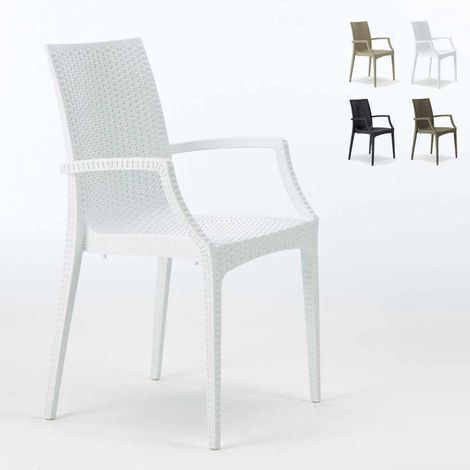 20er Bistrot Arm Grand Soleil Stühle Sessel für Bar Garten Poly Rattan - Weiß