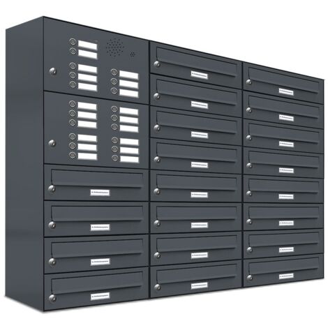 20er Briefkasten Anlage Aufputz - Wandmontage RAL 7016 Anthrazit Klingel