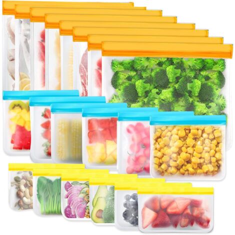20er Pack Wiederverwendbare Aufbewahrungsbeutel, BPA-freie Wiederverwendbare Gefrierbeutel, Wiederverwendbare Sandwichbeutel, Silikon-Lebensmittelbeutel Auslaufsichere Lunchpakete für Reiseschmuck