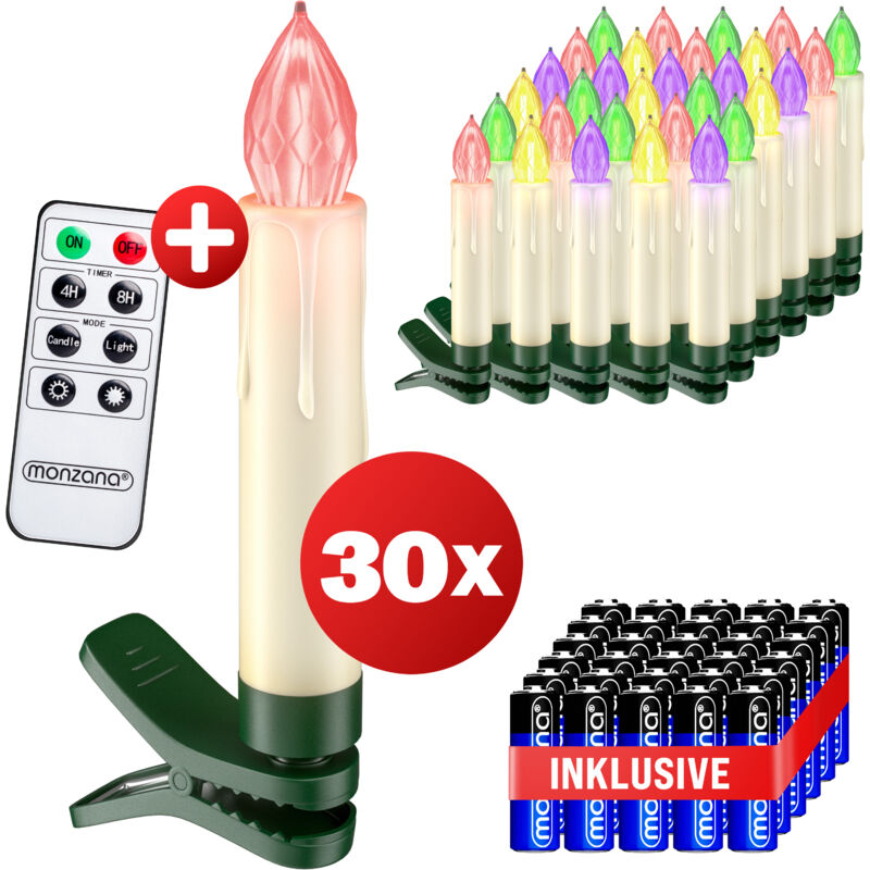 Deuba Christbaumkerzen Led Kabellos 20/30/40er Set Batterie Mit Timer Fernbedienung Echtwachs Lichterkette Weihnachten Flackernd Warmweiß Tannenbaum 30er /