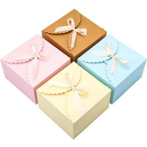 20er-Set leere quadratische Geschenkboxen, Pastell und gewellt, mit Band – 12 x 12 x 9 cm – kleine Geschenkkarton für Hochzeit, Partys, handgemachte Seifen und Süßigkeiten