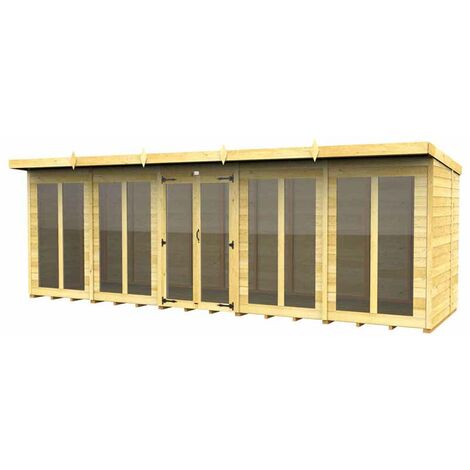 20ft x 6ft Pent Summer House (Full Height Window) - Wood - L178 x W589 x H201 cm
