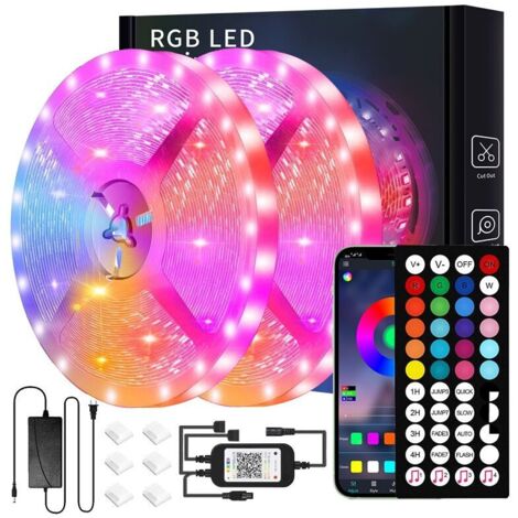 20m (2 x 10m) Bluetooth LED Strip, 5050 RGB LED Strip, Smartphone App Control & Remote Control, Music Sync/Timer Function, Multicolor