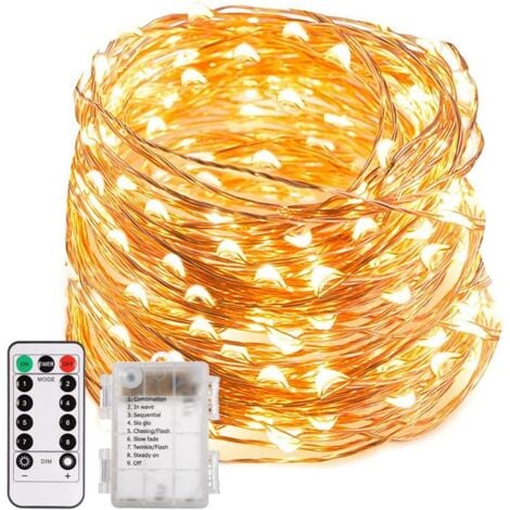 20M 200 LED Guirlande Lumineuse,Fil Cuivre Guirlande Lumineuse à Piles avec Télécommande pour Carnaval Fête Anniversaire Party Mariage Jardin IP65 - Blanc Chaud