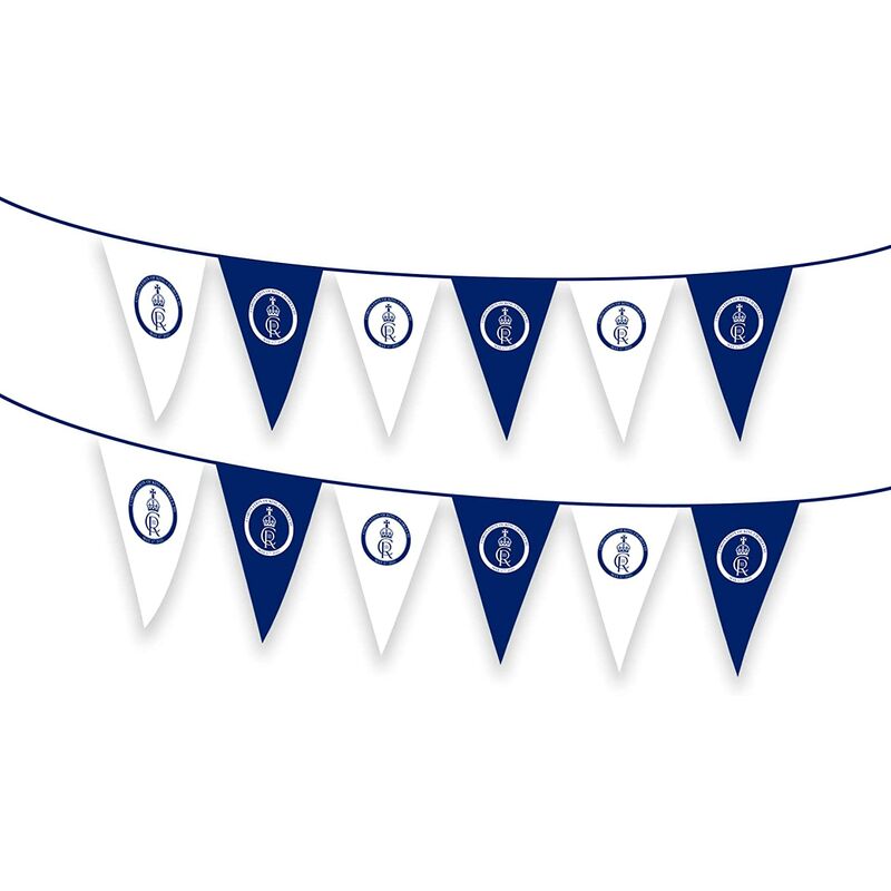 Shatchi - 20m Bunting King Charles iii Coronation Cypher Blue White Triangle 48 Flags