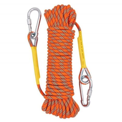 20M Corde De Sécurité d\'escalade Extérieure Anti-déchirures Alpinisme Sauvetage Corde avec 2 Mousquetons, pour