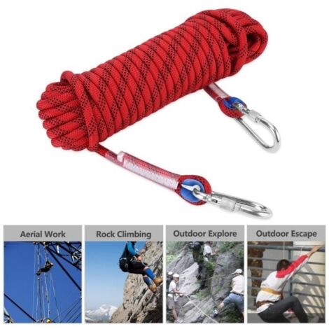 20m Corde d'Escalade pour Escalader Parachute Robuste 12mm Rouge