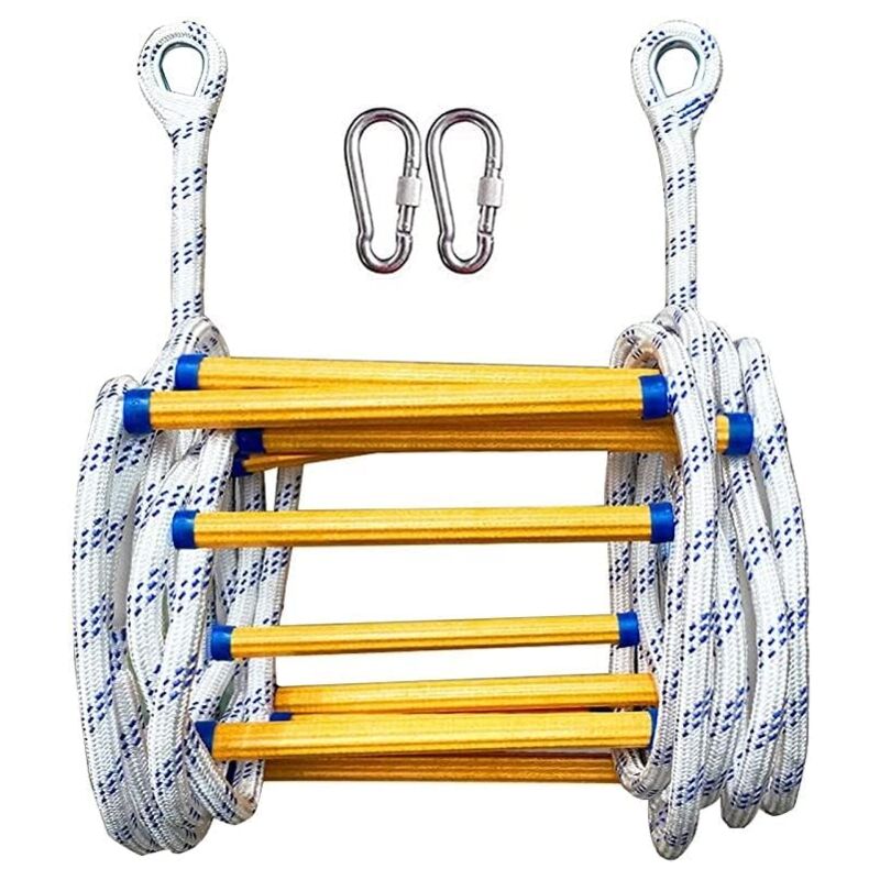 Chelle de Corde D'évacuation de Feu Échelle de Sécurité Incendie Résistant aux Flammes avec 2 Mousquetons - 15 m