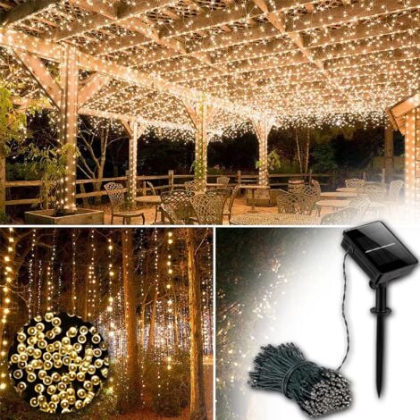 PHASAT 20M LED Solaire Guirlande Lumineuse Intérieur Extérieur 8 Modes d'éclairage Étanche Extérieur Garden Party Éclairage Décoration, Blanc Chaud