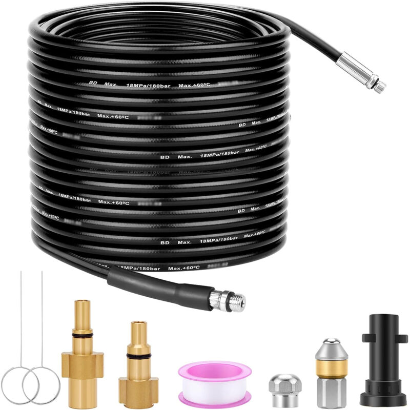 Freosen - 20m Tuyau de Nettoyage Haute Pression 200 bar 60 °c, Deboucheur Canalisation, pour Karcher K-Series (K1-K7)& Lavor, avec Adaptateur