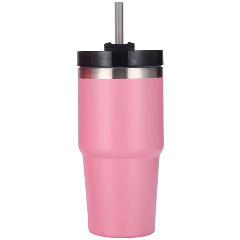 20oz (ca. 590 ml) rosa Edelstahl-Isolierbecher mit Strohhalm – hält Ihre Getränke heiß oder kalt
