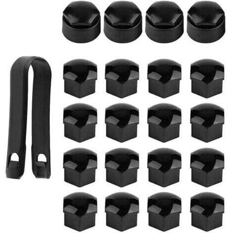 20pcs 17mm Haute qualité Boulon Ecrou Couvre(4pcs Bouchon de Verrouillage+16pcs Normale Casquette), Capuchons Protection Hexagonal Pour Écrous de Roue, avec Outil Demontage (Noir)