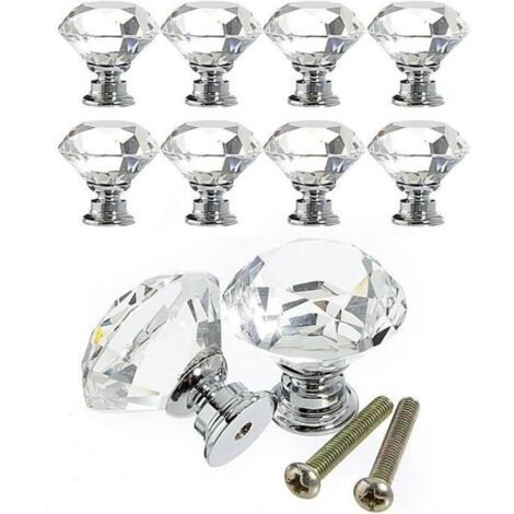 20PCS 30mm Poignées Boutons Transparent Diamant Cristal Verre Portes Meuble Tiroir Placard Décoration
