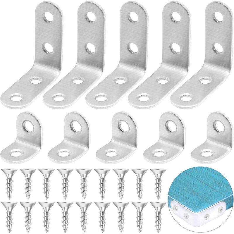 20pcs 90 Degrés Équerre d'Angle Bretelles, Support D'angle Droit Brace en Acier Inoxydable en Forme de L avec 60 Vis