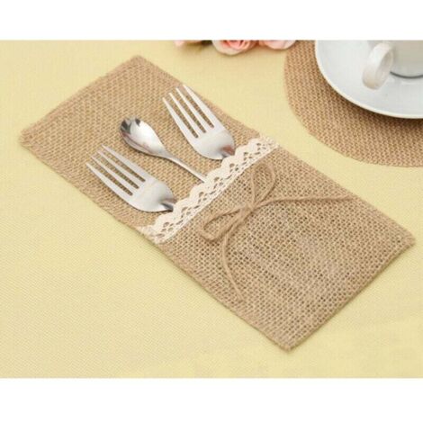20pcs avec couvercle porte sac dentelle mariage vaisselle sac fourchette jute Vintage baptême pays décoration table partie fournitures