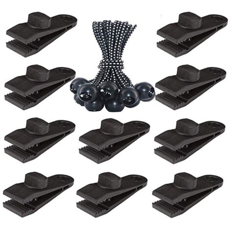 20pcs bâche tente clip, oeillet pince pour Camping tente accessoires piscine, bâche, auvent, tente de Gazebo, 10 clips + 10 boucles de corde Point blanc