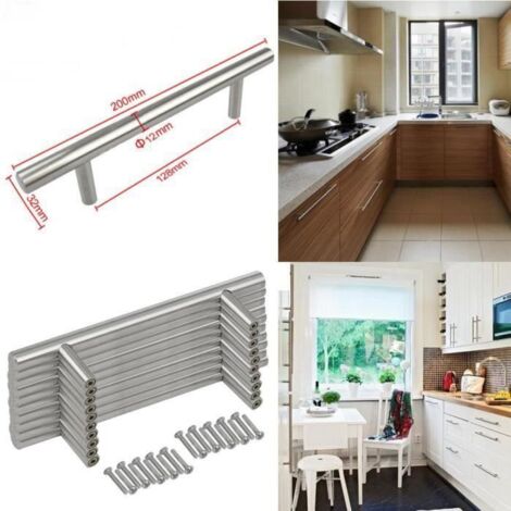 20pcs Barre en T Poignées Armoire de cuisine Porte meuble Armoire Tiroir Chambre à coucher acier brossé