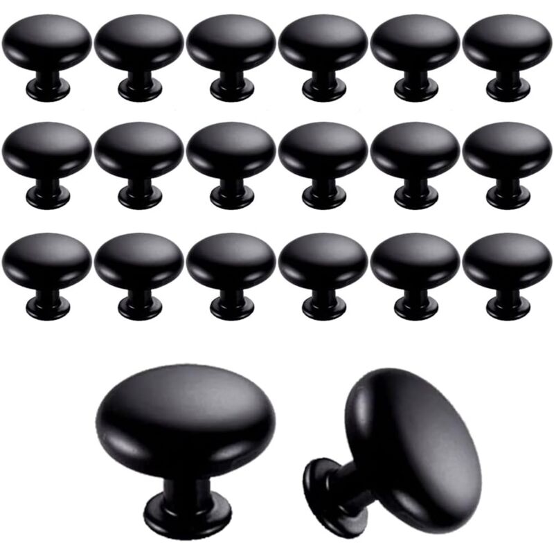 20PCS Boutons de Porte Boutons de Tiroir 28mm Vintage Poignées Boutons de Meuble de Meuble pour Placards de Cuisine (Black)