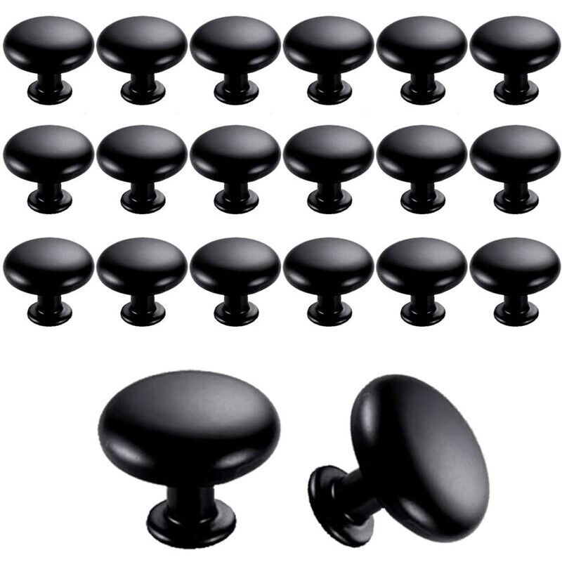 20PCS Boutons de Porte Boutons de Tiroir 30mm Vintage Poignées Boutons de Meuble de Meuble pour Placards de Cuisine (Black)