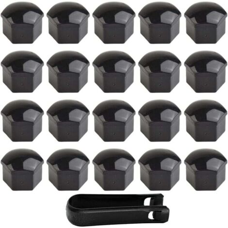 20Pcs Capuchon D'Écrou De Roue 17Mm Capuchons D'Écrou De Boulon De Roue, Cache-Écrous De Pneu Hexagonaux avec Ensemble D'Outils De Démontage pour Voitures (Noir)