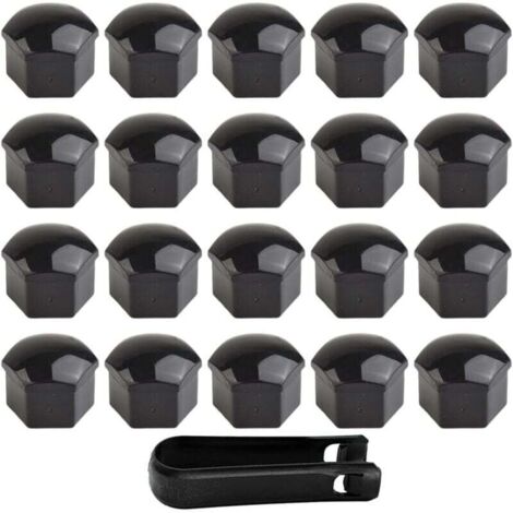 20Pcs Capuchon D'Écrou De Roue 17Mm Capuchons D'Écrou De Boulon De Roue, Cache-Écrous De Pneu Hexagonaux avec Ensemble D'Outils De Démontage pour Voitures (Noir)