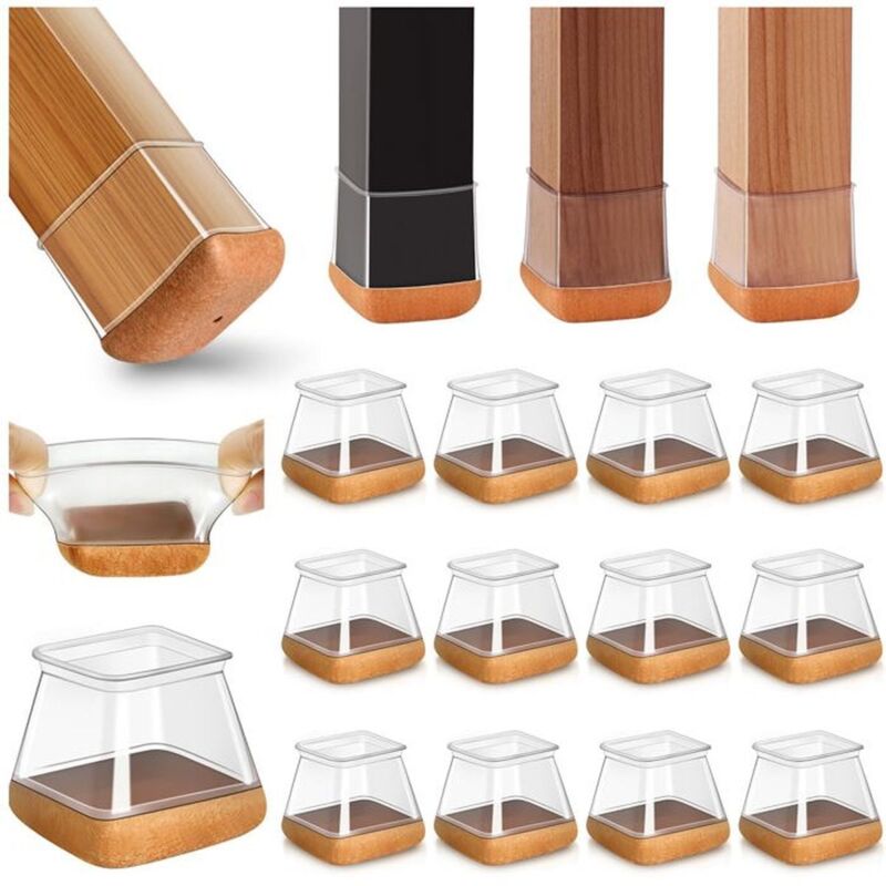 20pcs Carré Protection Pied de Chaise Silicone, Patin de Chaise, Protections de Sol en Silicone Transparent, Fit 20-26mm