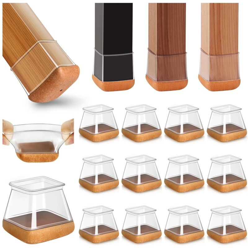 20pcs Carré Protection Pied de Chaise Silicone, Patin de Chaise, Protections de Sol en Silicone Transparent pour Sols en Bois Dur, pour Pieds de