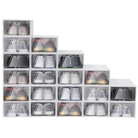 20pcs Clear Plastic Shoe Storage Box Stackable Foldable Boxes Trainers Organiser