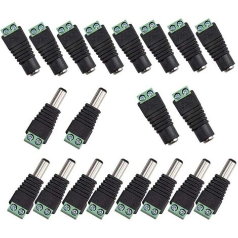 20Pcs DC d'alimentation Connecteur Mâle/Femelle 2,1 x 5,5 mm Fiche 12V Prise Jack Adaptateurs, pour Prise pour caméra de DVR Système de sécurité lumière LED