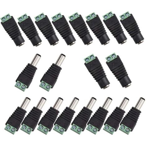 20Pcs DC d'alimentation Connecteur Mâle/Femelle 2,1 x 5,5 mm Fiche 12V Prise Jack Adaptateurs, pour Prise pour caméra de DVR Système de sécurité lumière LED
