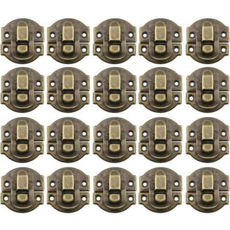 20Pcs Fermoir Métal Verrouillage Moraillon Vintage Boîte Porte Coque Coffre Fer Ensemble Loquet Tiroir Antique pour Armoire à Bijoux en Bois Décoratif (Bronze)