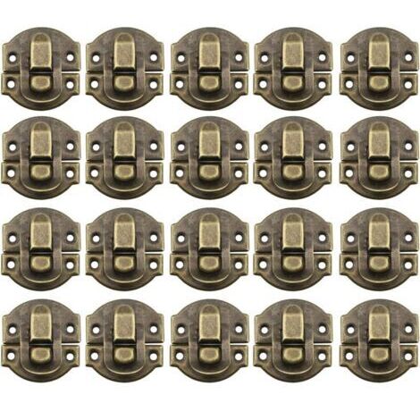 20Pcs Fermoir Métal Verrouillage Moraillon Vintage Boîte Porte Coque Coffre Fer Ensemble Loquet Tiroir Antique pour Armoire à Bijoux en Bois Décoratif (Bronze)