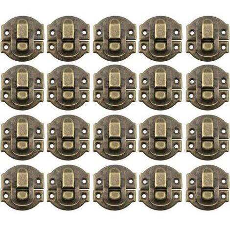 20Pcs Fermoir Métal Verrouillage Moraillon Vintage Boîte Porte Coque Coffre Fer Ensemble Loquet Tiroir Antique pour Armoire à Bijoux en Bois Décoratif (Bronze)