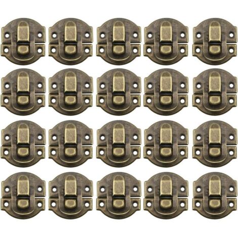 20Pcs Fermoir Métal Verrouillage Moraillon Vintage Boîte Porte Coque Coffre Fer Ensemble Loquet Tiroir Antique pour Armoire à Bijoux en Bois Décoratif (Bronze)