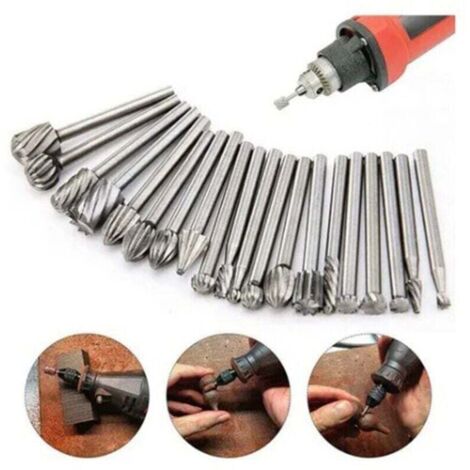 20Pcs HSS Fraises Rotatives Set Fraises en Carbure de Tungstène Cutter Die Fraises, 1/8 \'\' (3mm) Tige Dremel Burr Bits pour bricolage travail du bois, découpage, perçage,