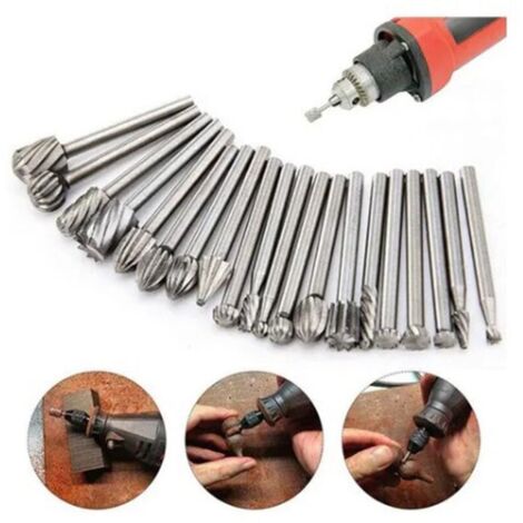 20Pcs HSS Fraises Rotatives Set Fraises en Carbure de Tungstène Cutter Die Fraises, 1/8 '' (3mm) Tige Dremel Burr Bits pour bricolage travail du bois, découpage, perçage,