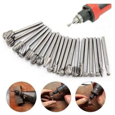 20Pcs HSS Fraises Rotatives Set Fraises en Carbure de Tungstène Cutter Die Fraises, 1/8 '' (3mm) Tige Dremel Burr Bits pour bricolage travail du bois, découpage, perçage,