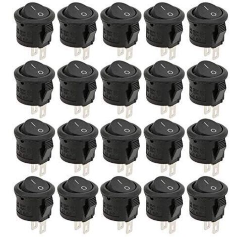 20Pcs Interrupteur à Bascule Rond, 50VAC et 6A 125VAC, Interrupteur à Bascule Noirs, Ronds, Position 2 broches 2 marche/arrêt, Mini Bateau Commutateur Spst Bouton Poussoir