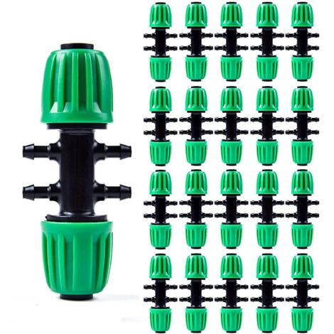 20PCS Irrigation System Accessories, Barbed Tee Connectors Drip Irrigation for 1/2 inch to 1/4 inch Irrigation Tubing 6 Way Watering Accessories, Green