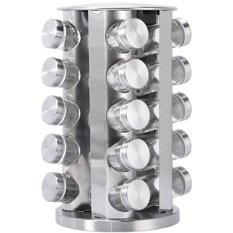 

20PCS Jar Spice Rack 360 ° Organizador de estante de especias giratorio de acero inoxidable Gabinete de pie grande Estante de condimentos Torre para