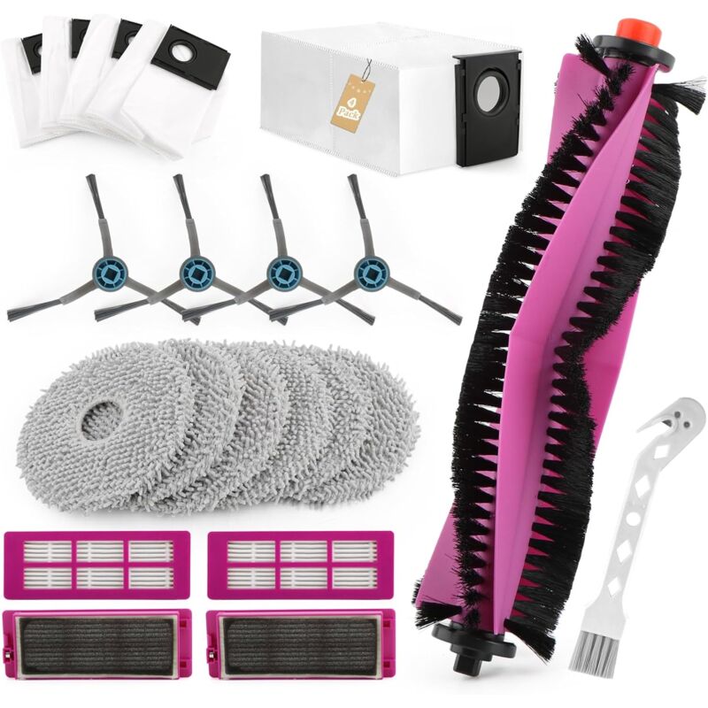 20PCS Kit D'accessoires de Rechange pour Eureka J15 Pro Ultra Aspirateur Robot avec 1 Brosses Principales, 4 Brosses Latérales, 6 Chiffon de